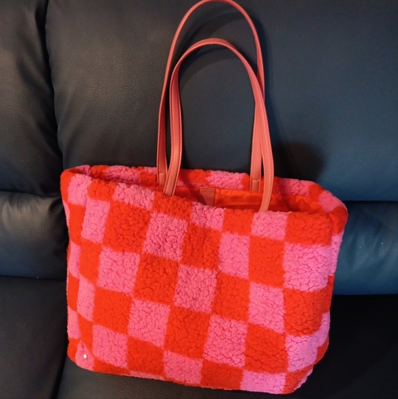 No Boundaries Handbags - No Boundaries Stylish Pink and Red Checkered Tote Bag